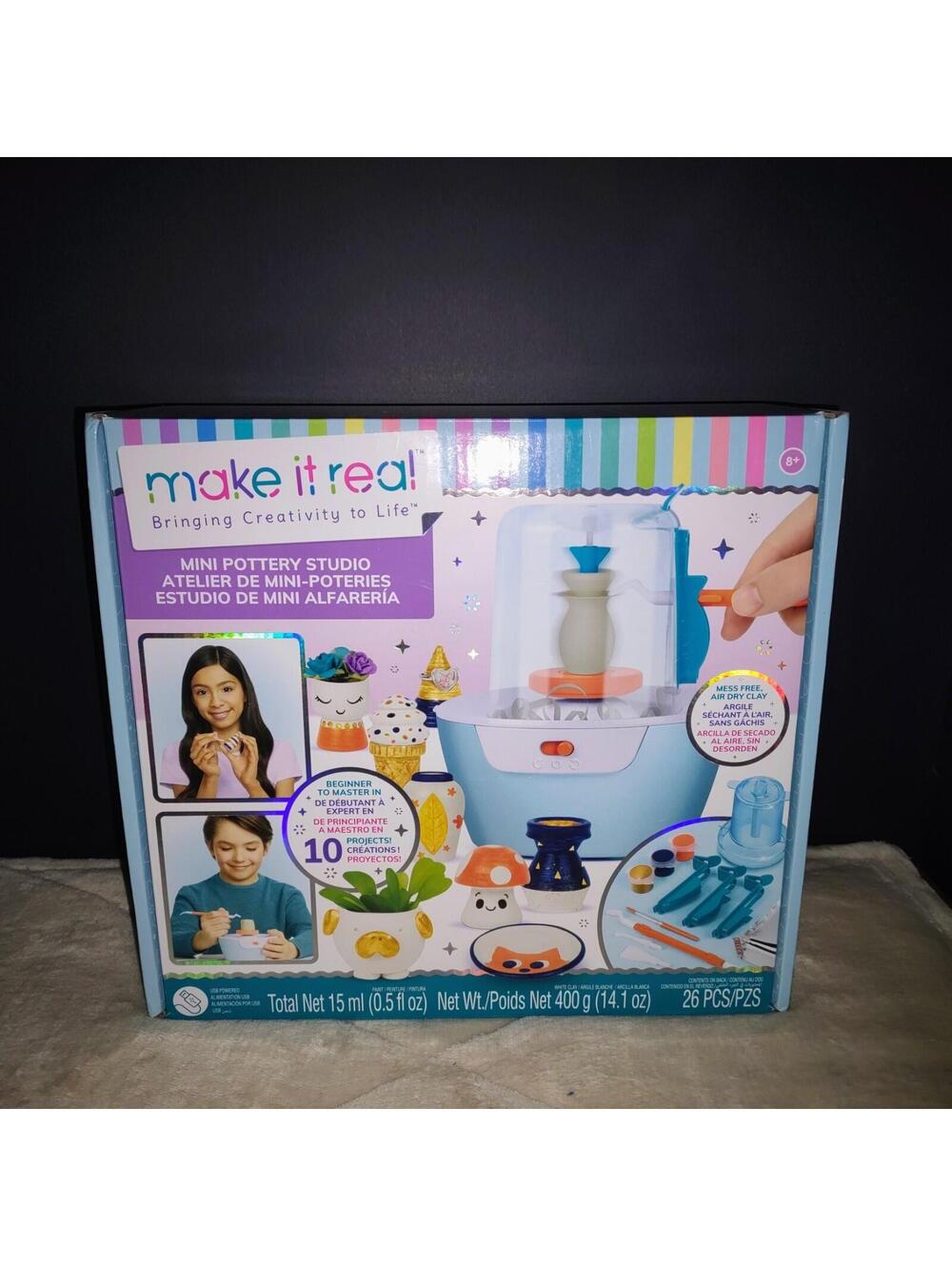 Make It Real Mini Pottery Studio - 26-Piece DIY Pottery Kit with Mess-Free Air